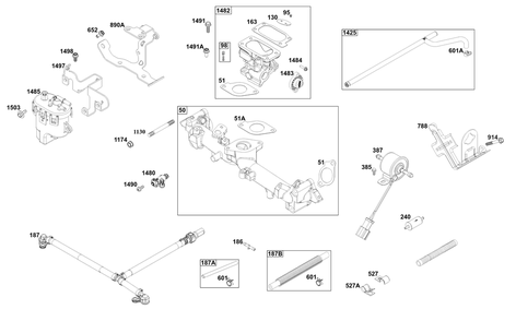 Throttle Body And Fuel Supply Group Diagram and Parts List for 61E377-0054-J1 400000 - 699999 Briggs and Stratton Engine